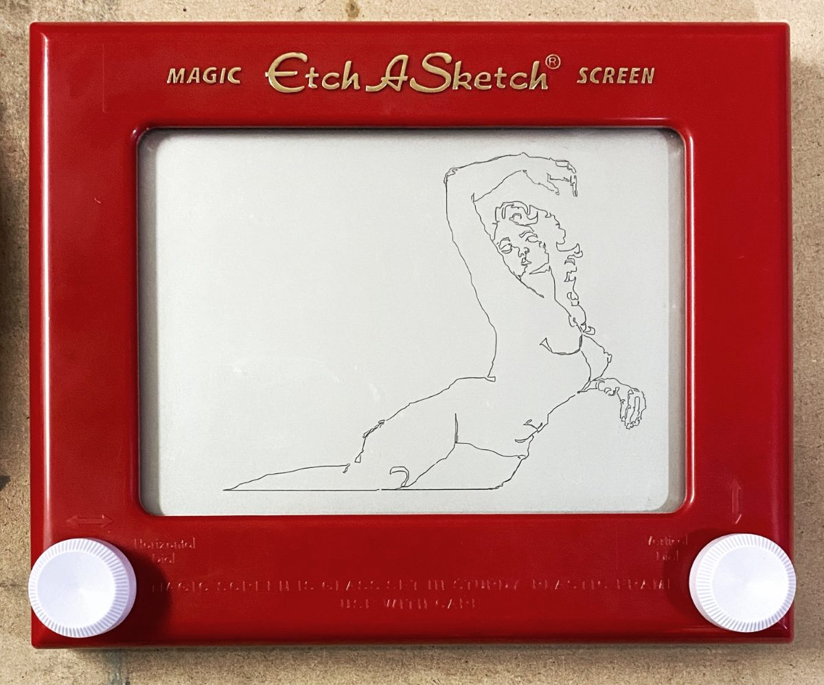 Etch a Sketch figure drawing — reclining pose