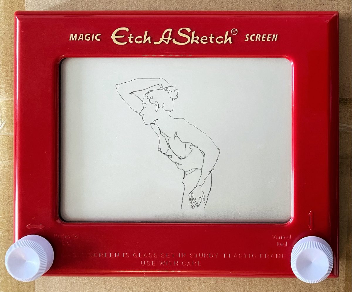 Etch a Sketch figure drawing — standing pose