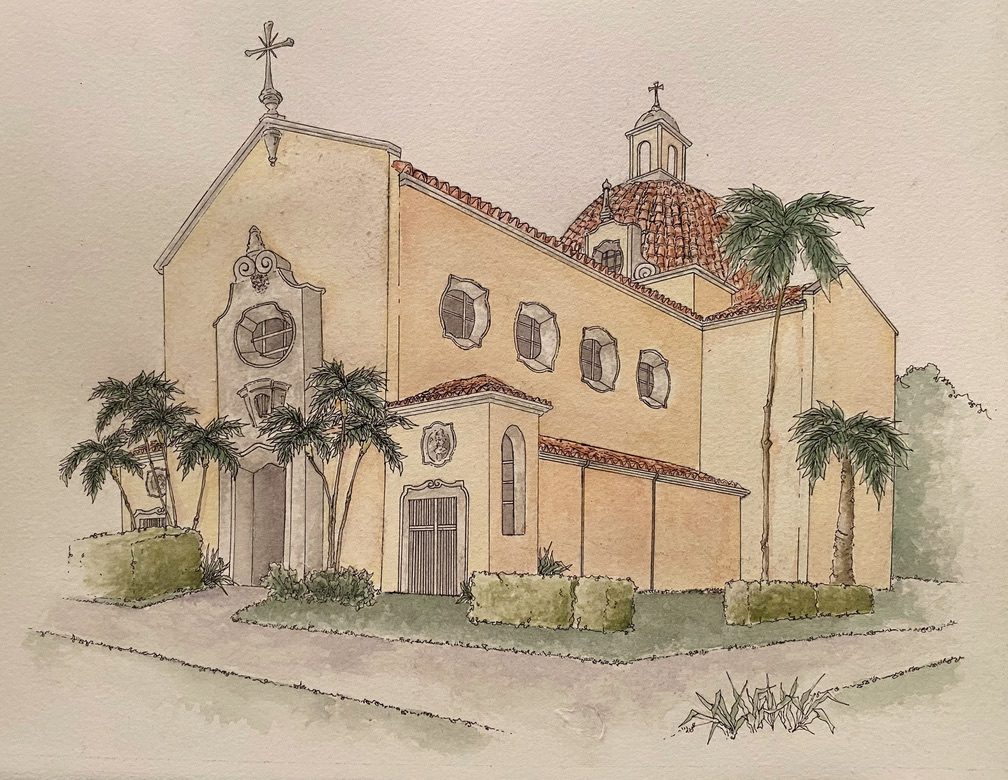 Watercolor — Spanish mission church