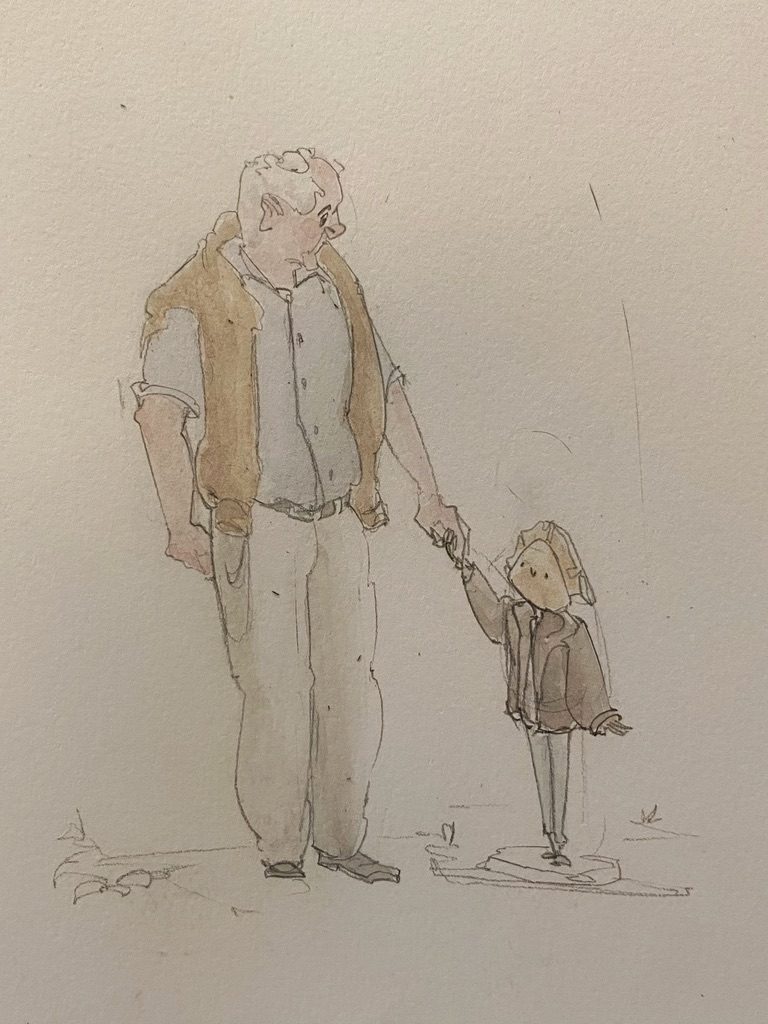 Watercolor — grandfather and empanada kid