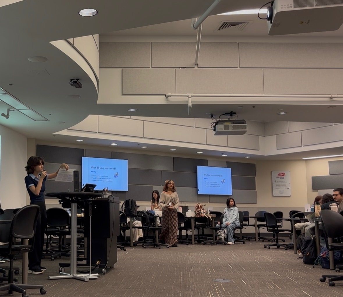 Tory presenting the What do your users need activity to the room